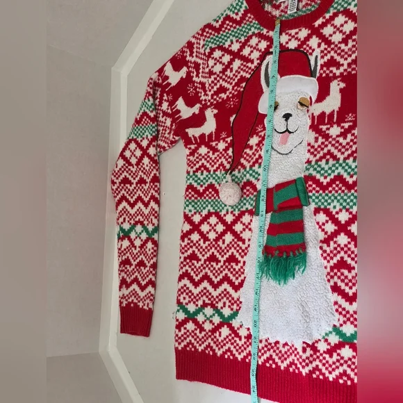 Red “Tired” (or whatever 🌲💨 ) Llama Holiday Sweater - Picture 5 of 8
